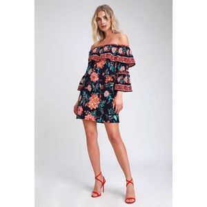 Tropics Floral Print Off-the-Shoulder Dress NWOT